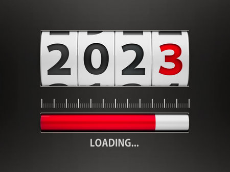 Design component of a counter dial that is showing loading new year 2023, three-dimensional rendering, 3D illustrationの写真素材