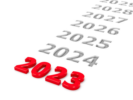 2023 future represents the 2023 year, three-dimensional rendering, 3D illustrationの写真素材