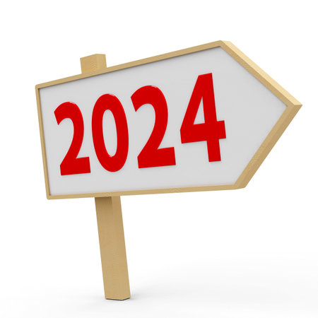 2024 white banner on white background, represents the new year 2024, three-dimensional rendering, 3D illustrationの写真素材