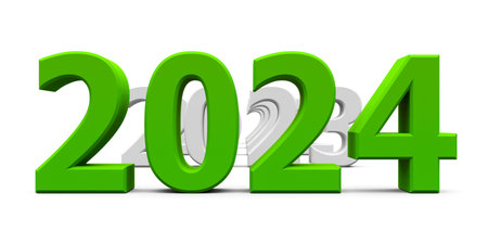 Green 2024 comes represents the new year 2024, three-dimensional rendering, 3D illustrationの写真素材