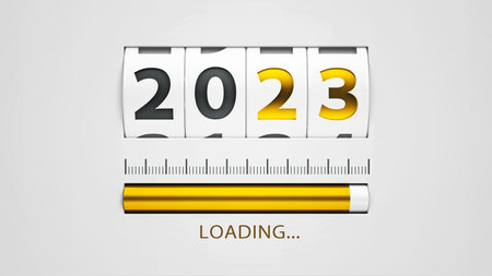 Design component of a counter dial that is showing loading new year 2023, three-dimensional rendering, 3D illustrationの写真素材