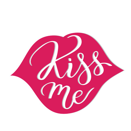 Kiss me hand-written text, slogan, words, typography, calligraphy, hand-lettering. Vector hand-writing for t shirt graphic design in two colors. Tee slogan.のイラスト素材