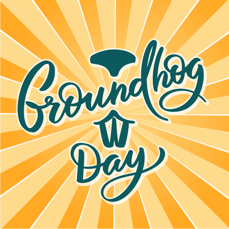 Groundhog day - hand-written text, words, typography, calligraphy, hand-lettering. Vector hand-writing emblem, for label, title, bannerのイラスト素材