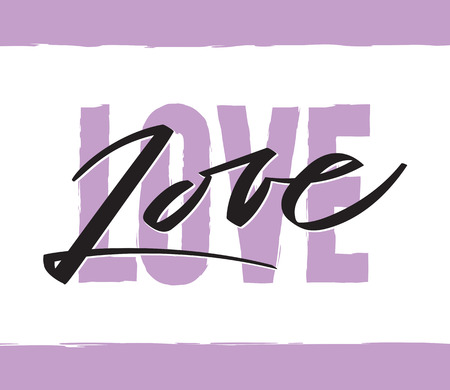 Word Love writing - Valentine lettering text, callygraphy. Hand written words for valentine day, wedding and birthday card, stamp. Two colors. vectorのイラスト素材