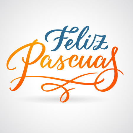 Feliz Pascuas - Easter greetings on Spanish vector typography, calligraphy, lettering, hand-writing in two colors. For banner, label, tag, poster, wallpaper, flyer, invitationのイラスト素材