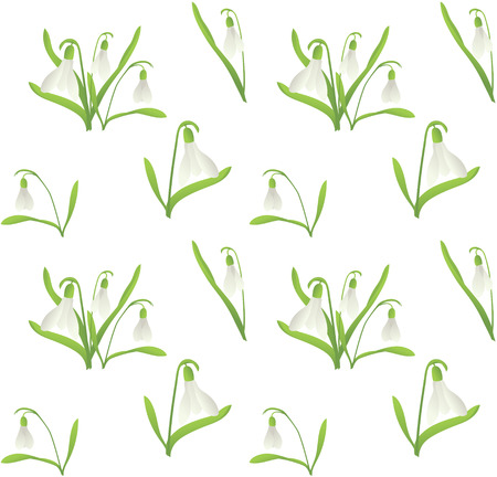 Snowdrop seamless pattern, cute cartoon vector illustration on white background. Cute cartoon snowdrops in seamless pattern on white backgroundのイラスト素材