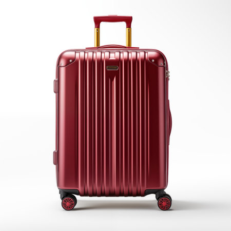 A premium quality, dark red color, Hardside Spinner Luggage isolated on white background red colorの素材
