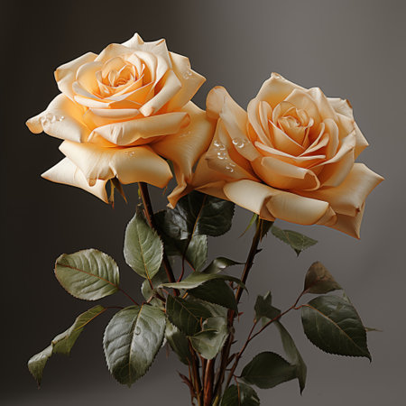a beautiful pair of roses on a white background with extreme details photographの素材