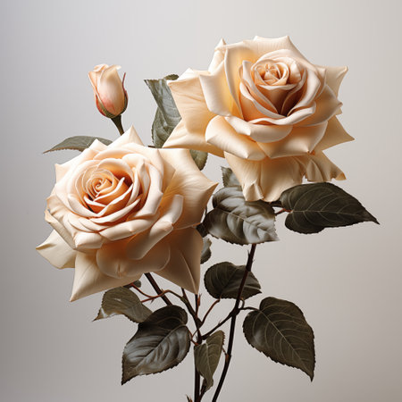 a beautiful pair of roses on a white background with extreme details photographの素材