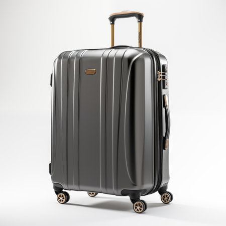 A premium quality, dark red color, Hardside Spinner Luggage isolated on white background red colorの素材