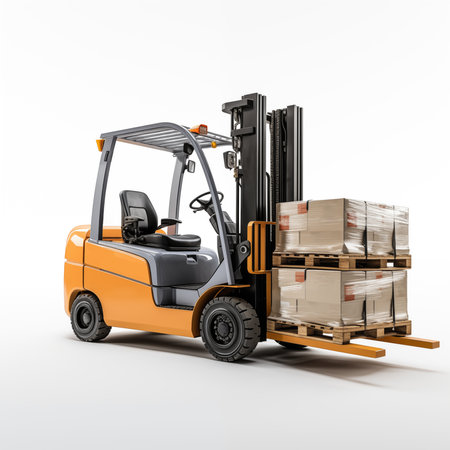 Forklift with boxes on a white background. 3d renderingの素材