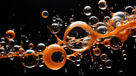 texture featuring cola with mesmerizing water bubbles. Set against a warm brown background, the rounded, shiny, and glossy elements create a visual feastの素材