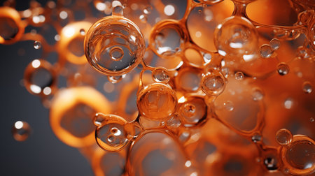 texture featuring cola with mesmerizing water bubbles. Set against a warm brown background, the rounded, shiny, and glossy elements create a visual feastの素材