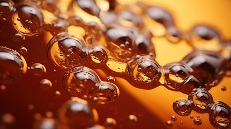 texture featuring cola with mesmerizing water bubbles. Set against a warm brown background, the rounded, shiny, and glossy elements create a visual feastの素材