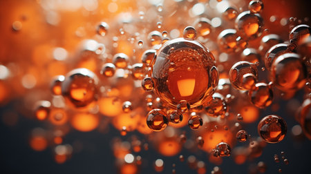 texture featuring cola with mesmerizing water bubbles. Set against a warm brown background, the rounded, shiny, and glossy elements create a visual feastの素材