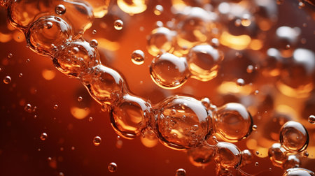 texture featuring cola with mesmerizing water bubbles. Set against a warm brown background, the rounded, shiny, and glossy elements create a visual feastの素材