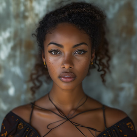 timeless beauty with this close-up portrait featuring a stunning african american womanの素材