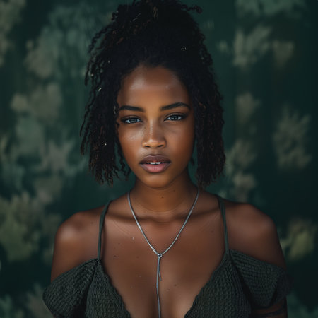 timeless beauty with this close-up portrait featuring a stunning african american womanの素材