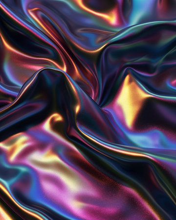 mesmerizing image featuring an iridescent holographic colored super smooth, shiny black ocean texture pattern.の素材