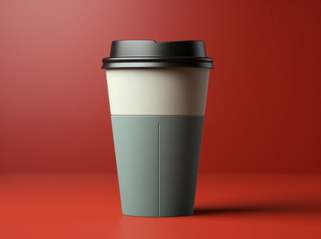 Coffee cup mockup on red background. 3d renderingの素材