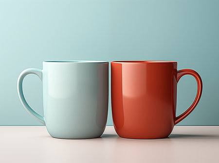 Coffee or tea mugs on the table. 3d renderingの素材