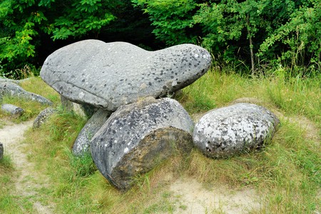 Trovantii  the strangest living stones in Romania. Trovanii are sandstone formations with a texture more solid than the layer they grow in. They tend to grow spontaneous,の写真素材