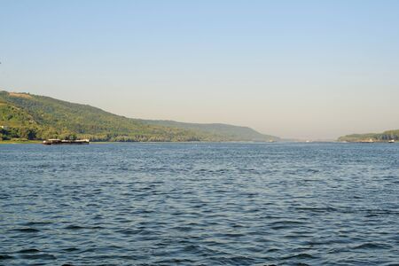 Danube river in the morning, natural border between Romania and Bulgariaの写真素材