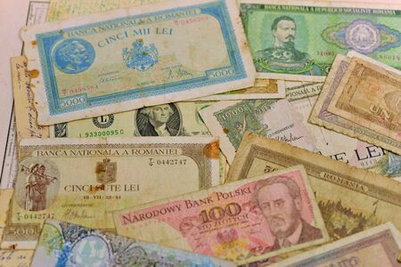 Old banknotes from different countriesの写真素材