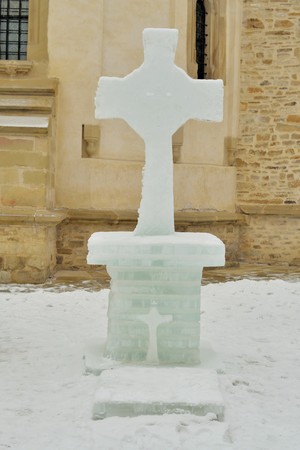 Christian cross made of iceの写真素材