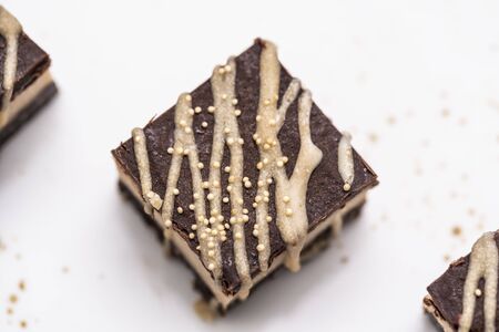 Raw vegan cake with banana and peanut butter, a healthy and delicious dessertの写真素材