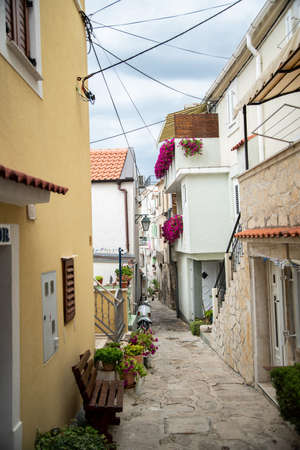 Baska is a village and a municipality located on the south east of the island of Krk surrounded by woodlands and many sand and pebble beachesの写真素材