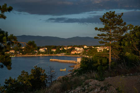 Sunset view from the island of Krk, Croatia, Silo villageのeditorial素材