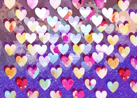 Colorful watercolor and glitter confetti hearts digital illustration background Valentine's Dayの写真素材