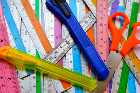 cut tool and many rulerの写真素材