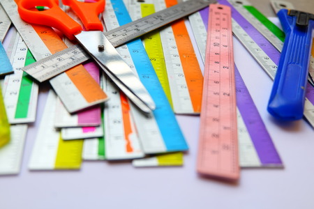 cut tool and many rulerの写真素材