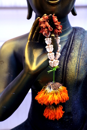 Hands of Buddha statue. Big Golden hand part of Buddha statue in Thailand.の写真素材