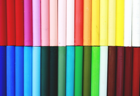 Top view and Close up Colored chalk. Colored chalk on back ground.の写真素材