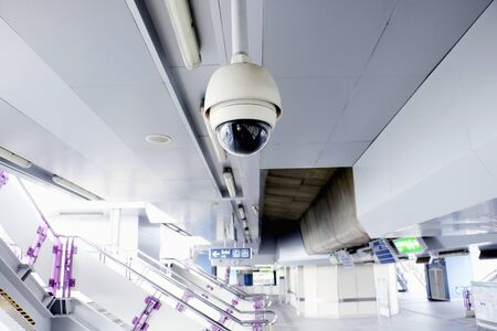 CCTV security camera operating in home. Image of CCTV security camera on background. cctv ball on safe ground.の写真素材