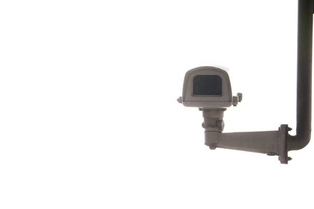CCTV security camera operating in home. Image of CCTV security camera on white background.