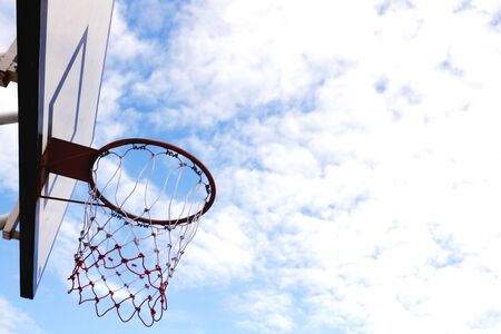 Basketball hoops. Basketball hoops on blue sky.の写真素材