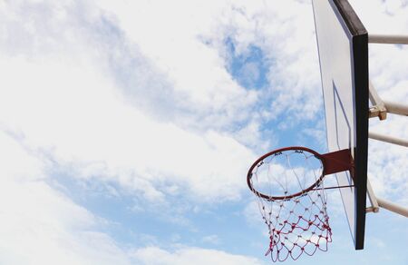 Basketball hoops. Basketball hoops on blue sky. の写真素材