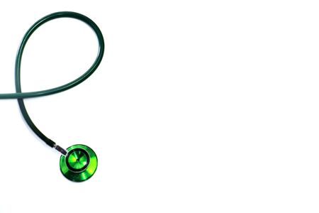 Green stethoscope. Stethoscope check heart .Stethoscope show good health and caring concept.の写真素材