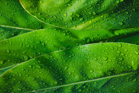 Top view leaf background.Green leaves color tone dark in the morning.Tropical Plant in Thailand,environment,good air.photo concept nature and plant.の写真素材