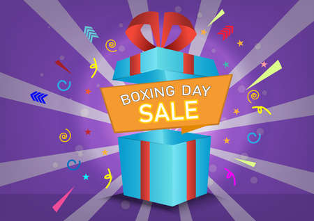 Boxing open day sale.Creative gift of boxing day for sale symbol.promotion,poster,social media, marketing, celebration,champagne,gift,happy,Vector concept champagne and Discount .の写真素材