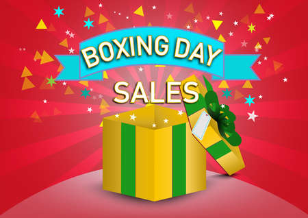 Boxing open day sale.Creative gift of boxing day for sale symbol.promotion,poster,social media, marketing, celebration,champagne,gift,happy,Vector concept champagne and Discount .の写真素材