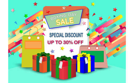 Boxing open day sale.Creative gift of boxing day for sale symbol.promotion,poster,social media, marketing, celebration,champagne,gift,happy,Vector concept champagne and Discount .の写真素材