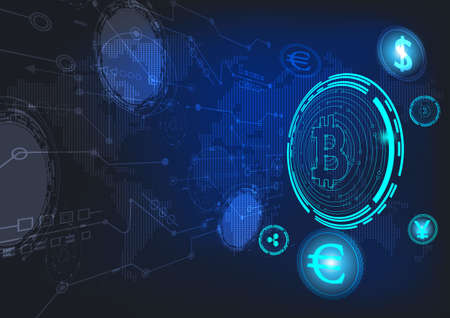 The sign or symbol of bitcoin.Cryptocurrency with and fall graph for bitcoin. Blockchain technologies,bitcoins,altcoins,finance digital money market,Vector banner and Digital cryptocurrency concept.の写真素材