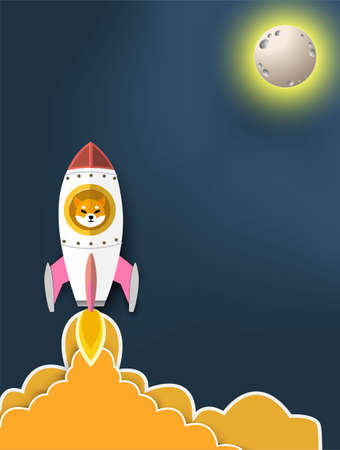 Blockchain with a rocket. Bitcoin is Symbol going in to sky.Blockchain technologies,bitcoins,altcoins,finance digital money market, Vector banner and Digital cryptocurrency concept.の写真素材