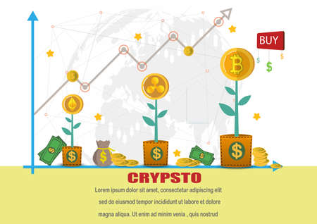The sign or symbol of bitcoin.Cryptocurrency with and fall graph for bitcoin.Blockchain technologies,bitcoins,altcoins,finance digital money market,Vector banner and Digital cryptocurrency concept.のイラスト素材