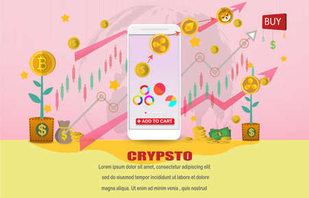 The sign or symbol of bitcoin.Cryptocurrency with and fall graph for bitcoin.Blockchain technologies,bitcoins,altcoins,finance digital money market,Vector banner and Digital cryptocurrency concept.の写真素材